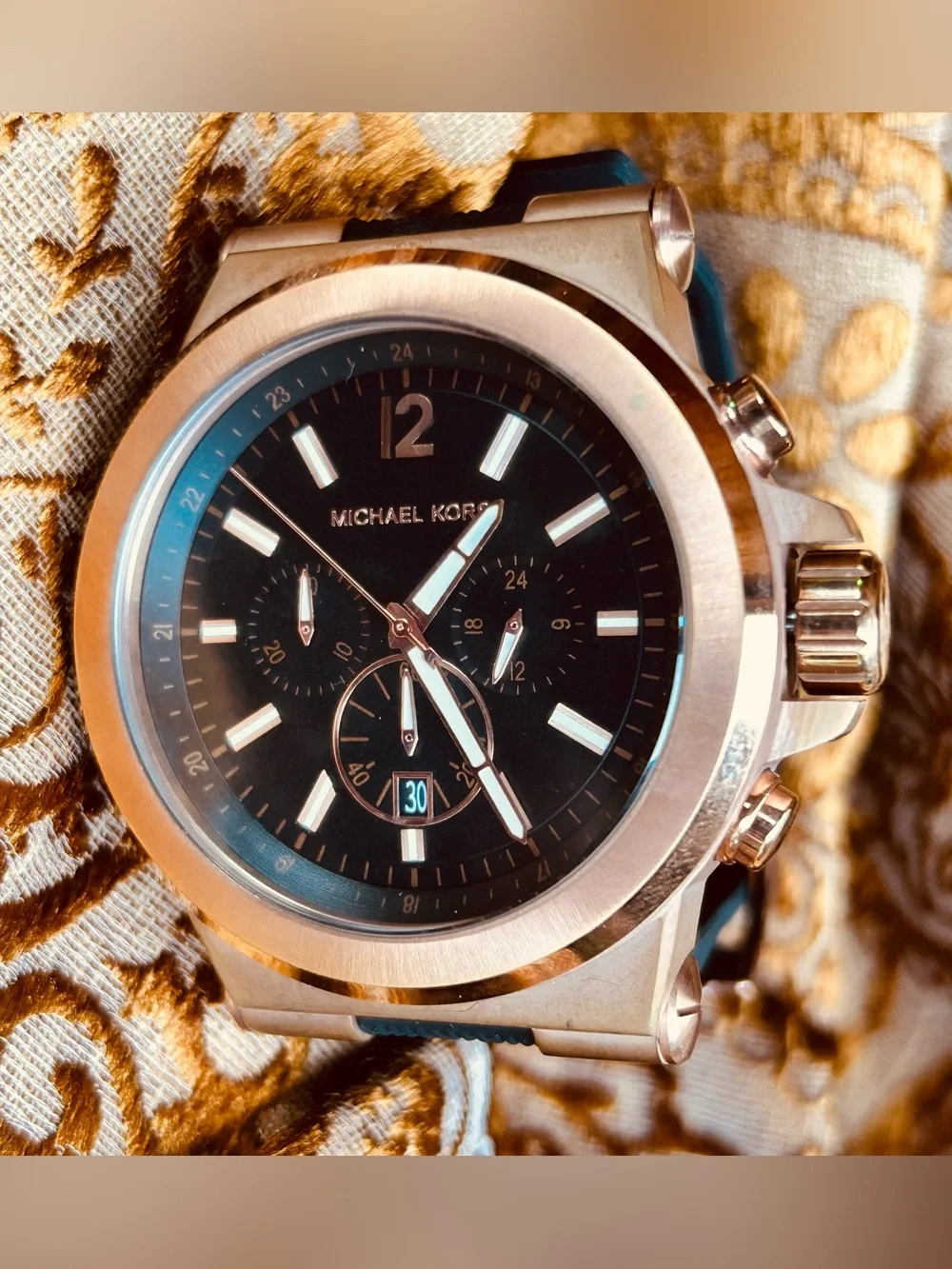 Michael Kors Dylan Men’s Black and Rose Gold Chronograph Watch
